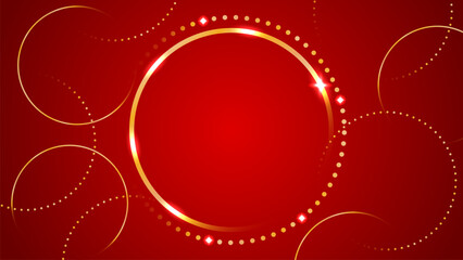 Luxury Gold Circle Round Frame Background With Glowing Light. Abstract Business Banner. Technology Wallpaper. Illustration. Futuristic. Minimal