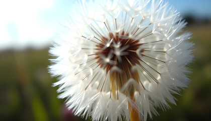 Macro shot of a dandelion flower, cinematic, with white tones