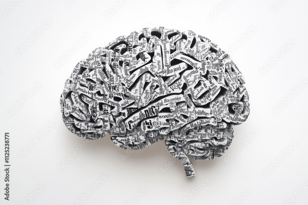 Fototapete intricate arrangement of words and phrases forms a human brain, showcasing creativity and the power 