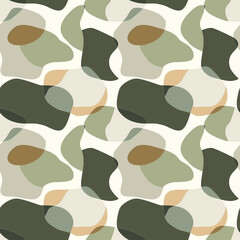 Naklejka premium Abstract organic Seamless pattern featuring soft shapes in muted greens and earthy tones on light background