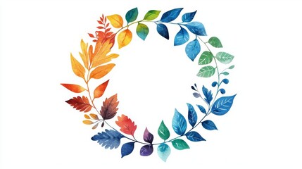 Fototapeta premium Colorful watercolor leaf wreath design.