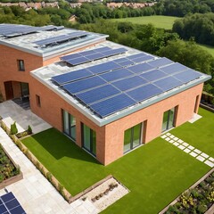 a house with a solar panel on the roof and a house with a house in the background