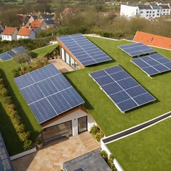 a house with a solar panel on the roof and a house with a house in the background