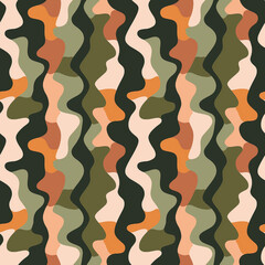 Colorful abstract wavy Seamless pattern design with earthy tones and textures