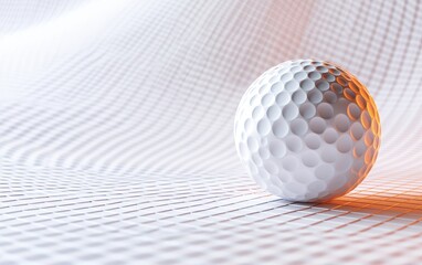 A close-up of a golf ball resting on a grid line background with bokeh, offering plenty of space for text or banner design for a sports event advertisement. 