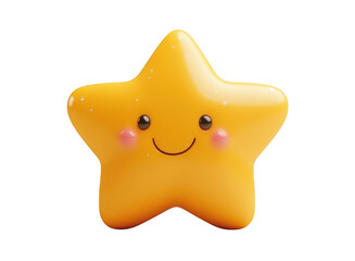 3d icon Cute smiling yellow star emoji character expressing happiness on transparent background