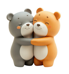 3d icon valentine Two cartoon bears hugging each other on transparent background