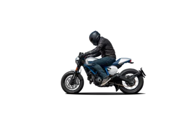  Side view of a motorcycle rider sitting on his bike isolated on white background. © Jakub Sisulak