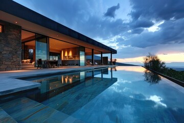 Luxury Modern House with Swimming Pool and Garden, Outdoor Lifestyle Concept