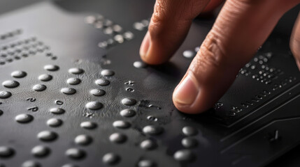 letters embossed on a credit card with fingers touching them