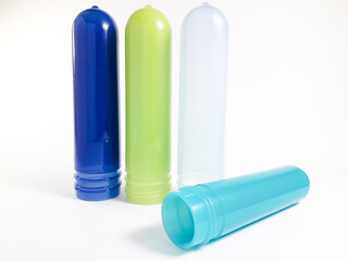 Polypropylene preform isolated on a white background, is plastic that is the result of injection before the blow molding process in making PP bottles