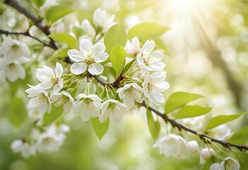 Spring background. Branch of cherry blossoms. Close-up. Selective focus.