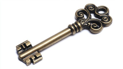 Close-Up View of a Vintage Brass Key Illustrating Its Intricate Metallic Design and Detail
