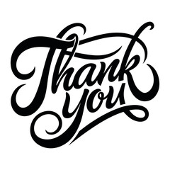 Calligraphic text “thank you”, black and red on white background