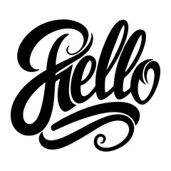 Calligraphic text “hello”, black on white background
