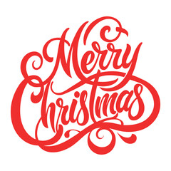 Calligraphic text “Merry Christmas”, red on white background