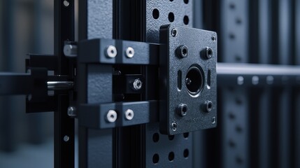 Obraz premium Close-up of a Locking Mechanism on a Secure Industrial Gate with High Detail and Clarity
