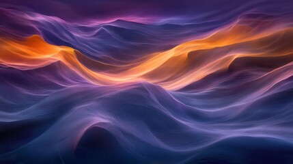 Obraz premium A vibrant, abstract landscape of illuminated waves in purple and orange tones, creating a dynamic and energetic visual effect