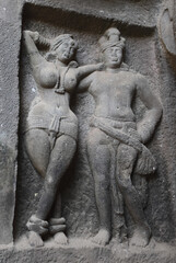 Ancient carved structure of the wall of cave chaitya, Karla caves (Lonavala, Maharashtra)