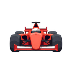 Formula 1 red cartoon car front view isolated on a transparent background.