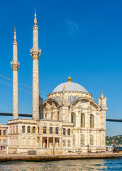 Ortakoy mosque and Bosphorus bridge in Istanbul, Turkey