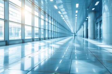 Fototapeta premium Blurred abstract office interior with soft bokeh lights for modern design inspiration