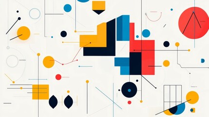 Abstract geometric shapes, lines, and colors.