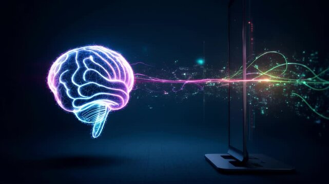 Visualization of the interaction between artificial intelligence and the human brain, showcasing the fusion of technology and cognition