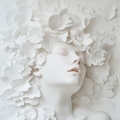 Naklejka premium A detailed white flower sculpture resembling inner beauty.
