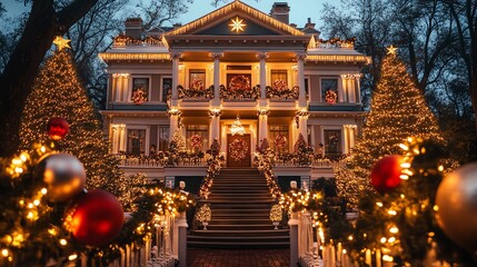 Fototapeta premium house decorated for Christmas with lights and ornaments