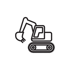 Excavator icon Flat art in black and white isolated