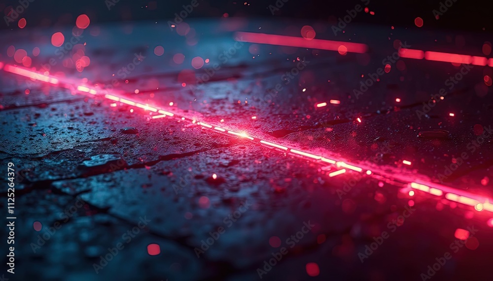 Poster abstract digital landscape with glowing neon waves and particles in vibrant colors