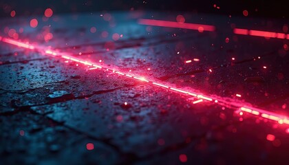 Abstract digital landscape with glowing neon waves and particles in vibrant colors