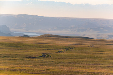 Obraz premium Beautiful landscape in the valley of the Ili river not far from Almaty, Kazakhstan. Autumn landscape in Kazakhstan.