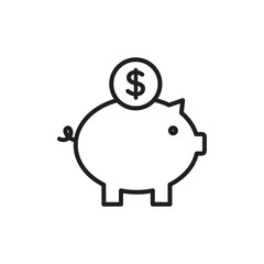 Piggy bank icon Flat art in black and white isolated