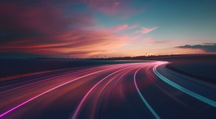 vibrant light road at night. Streaks of vibrant light   road. dynamic energy of movement and speed. concept  travel, journey, and futuristic technology.