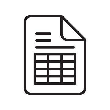 Spreadsheet icon Flat art in black and white isolated