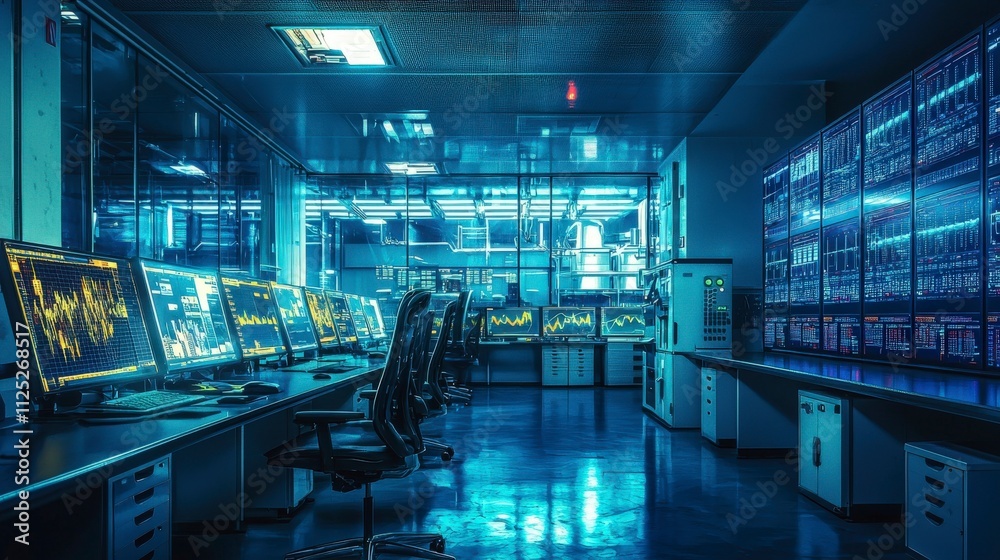 Fototapete nuclear energy monitoring system control room technology high-tech environment overview data analyti