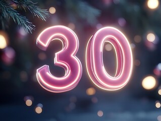 3D "30" text floating in the air with soft, glowing outlines and realistic shadow effects