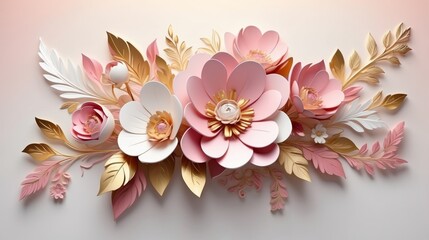 Elegant paper floral arrangement in pink, white and gold tones
