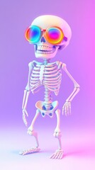 Skeleton in Sunglasses on Pink Gradient Background