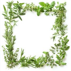 Obraz premium Frame made of fresh herbs on white background