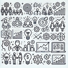 Business Strategy Icons Illustrate Financial Growth And Teamwork