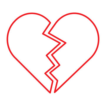 recommend clip art: Red Heart broken to two pieces vector illustration outline icon or logo, broken heart concept, breakup or divorce, heartbreak regret, separated couple, tragic love. Broken Red Heart Emoji.