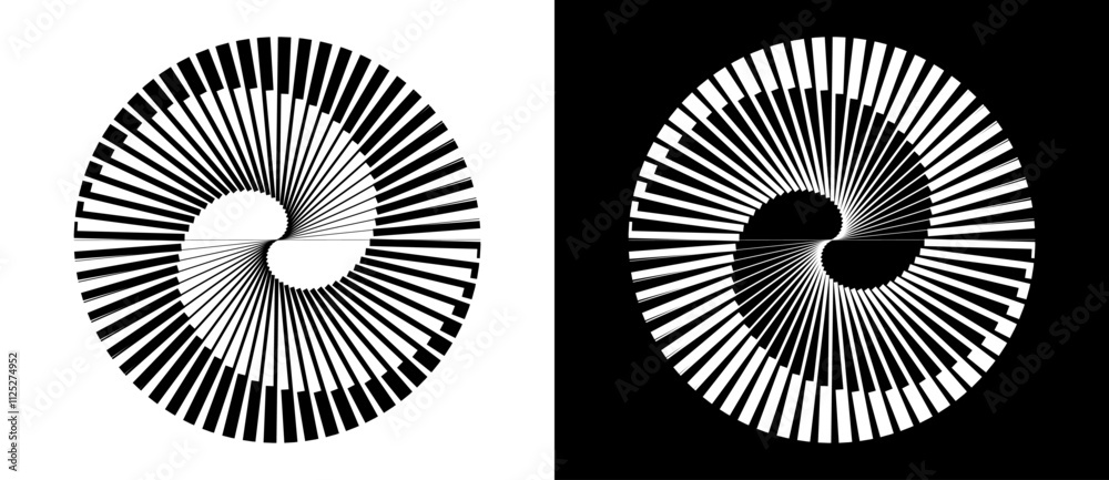 Leinwandbilder spiral with lines as dynamic abstract vector background or logo or icon. yin and yang symbol. black 
