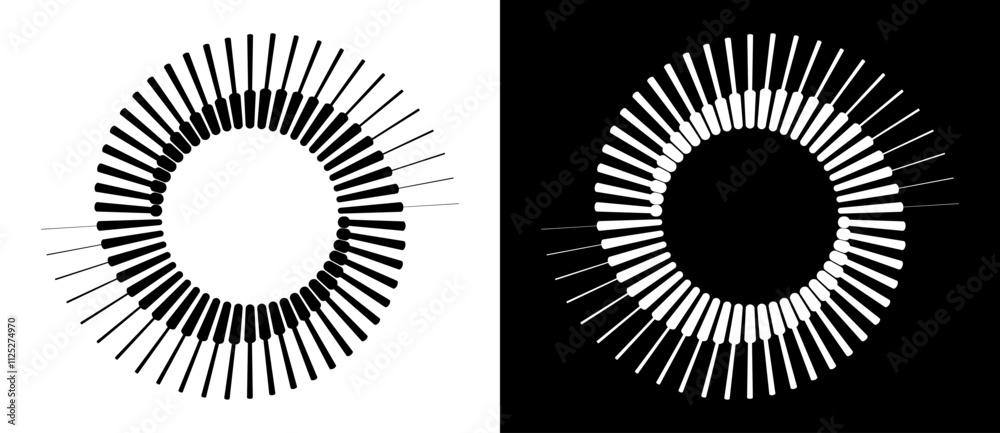 Poster Spiral with lines as dynamic abstract vector background or logo or icon. Yin and Yang symbol. Black spiral on white background and white spiral on black background.