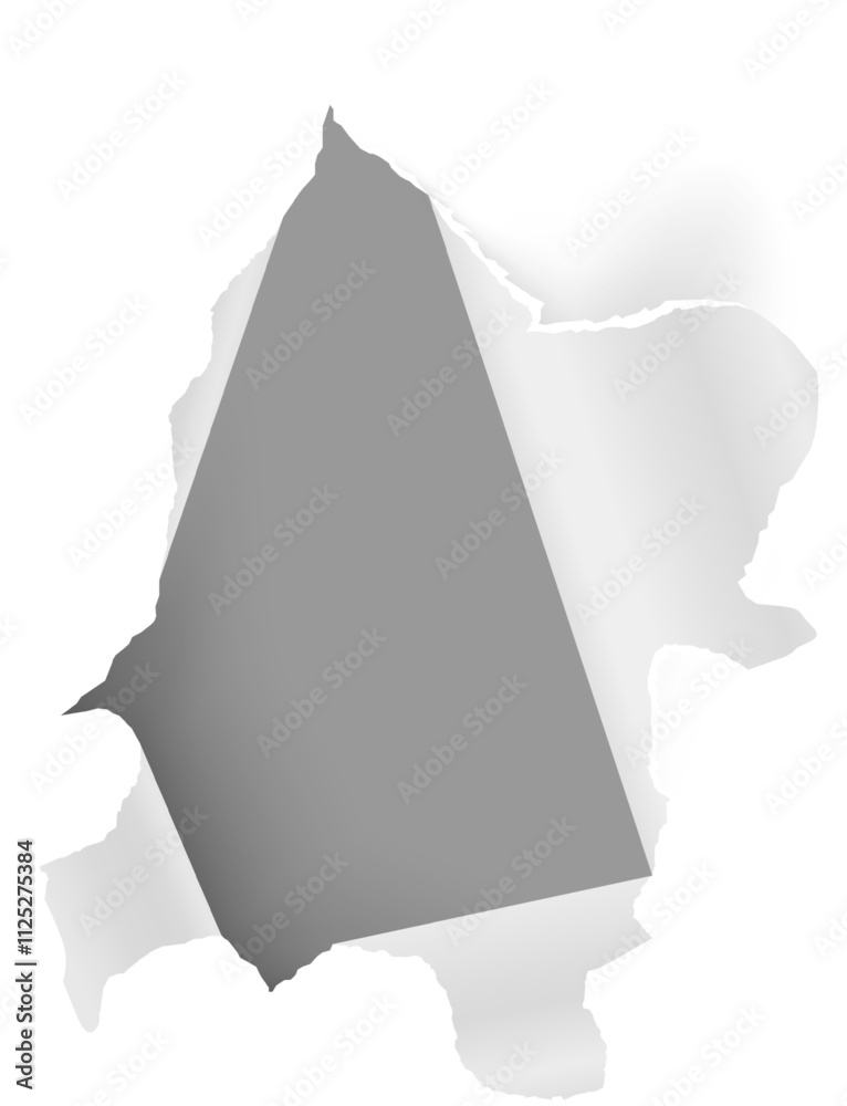 Poster white sheet of paper with a large triangular hole revealing a gray background, creating a dynamic an