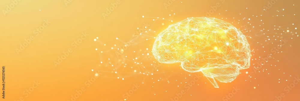 Fototapete a brain design made of glowing light points and lines illuminates a vivid background, creating space