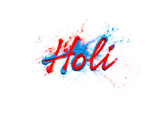Obraz premium Bold Holi Festival Typography with Vibrant Powder Splatter and Joyful Atmosphere 