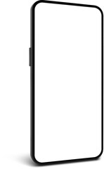 Sleek black smartphone with a blank white screen is isolated on a white background, showcasing modern technology and user interface design, perfect for showcasing mobile apps or websites